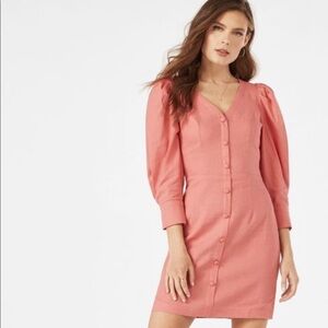 NWT Justfab Dress Women Size Medium Pink Mini Fade Rose Linen Puff Sleeve